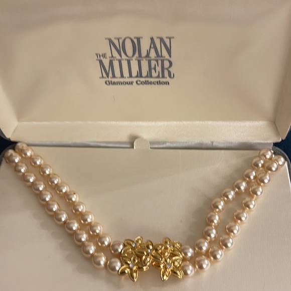 Nolan Miller Jewelry - Vintage Nolan Miller Glamour Collection
Faux Pearl Gold Tone 2 Strand Necklace